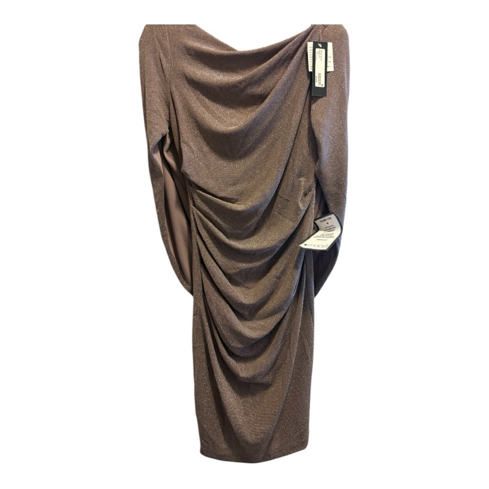 NWT Betsy Adam Shimmery Taupe Ruched Draped Cocktail Dress